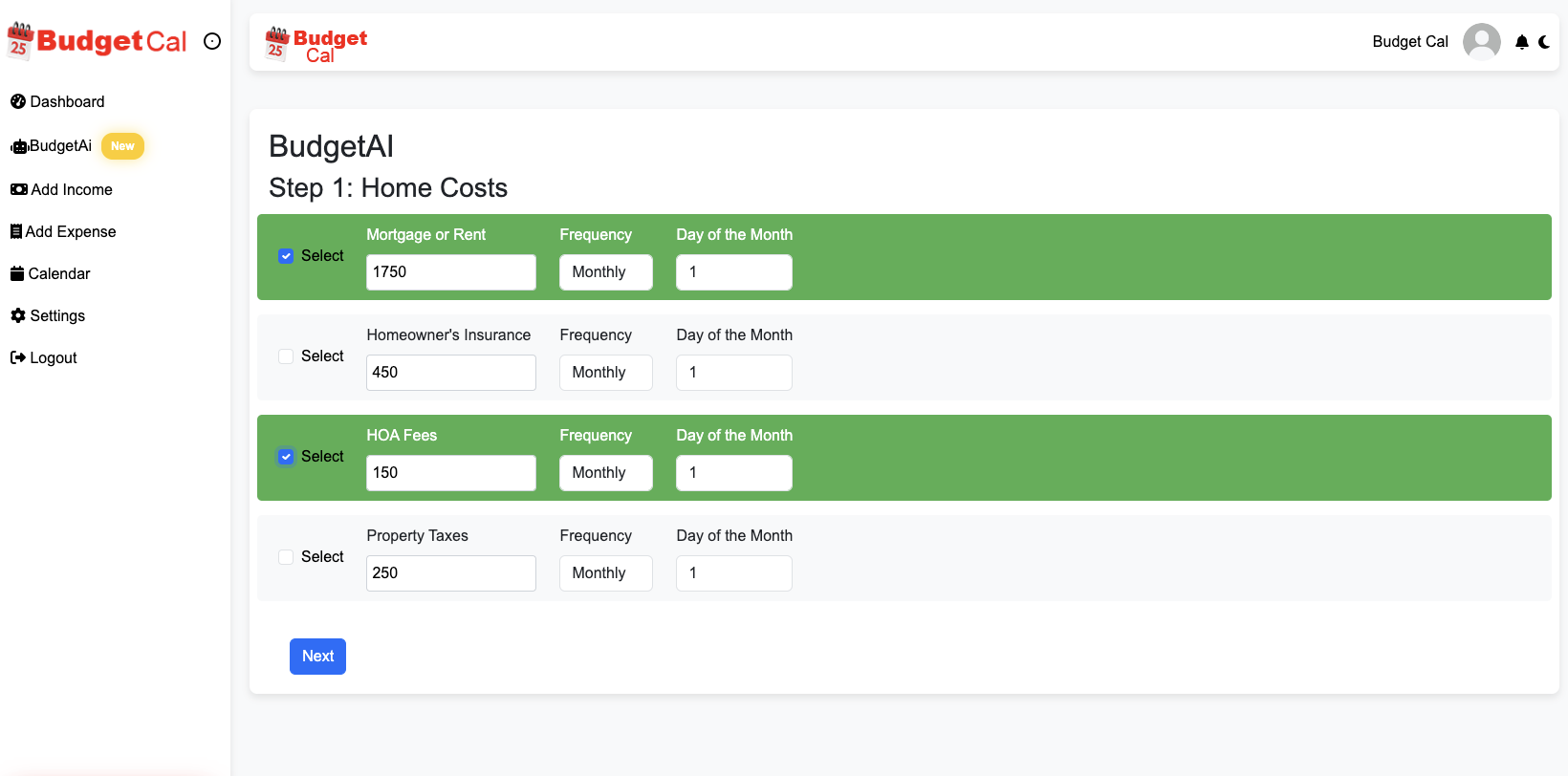 BudgetCal - BudgetAI