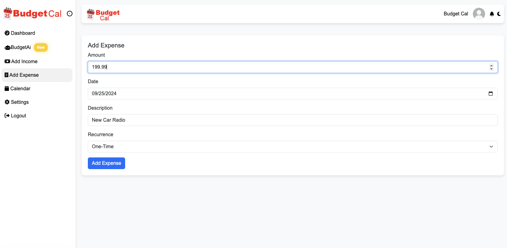 BudgetCal - Add Expenses